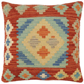 handmade Traditional Pillow Rust Blue Hand-Woven SQUARE 100% WOOL  Hand woven turkish pillow  PILLOW